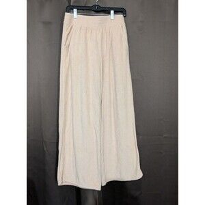 Aerie OFFLINE Happy Smiley Face Terry Wide Leg Pants Beige Small Lounge Retro